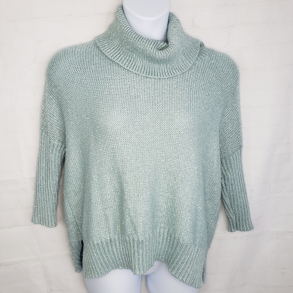 Chico's Size 1 Sweater 3/4 Dolman Sleeve Turquoise